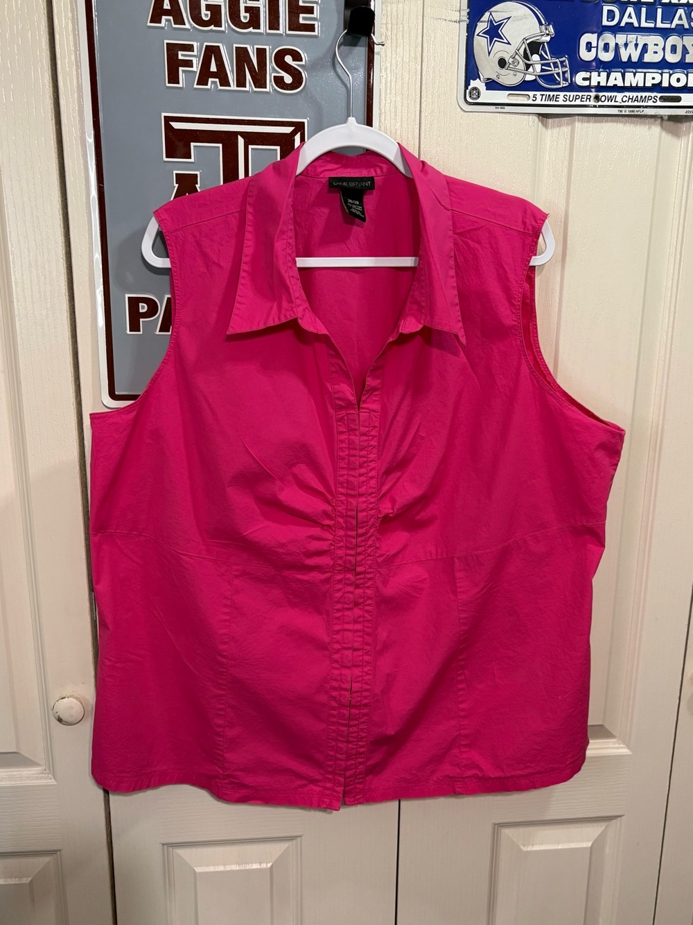 Lane Bryant Sleeveless Ruffled Front Button-Down Top - Hot Pink